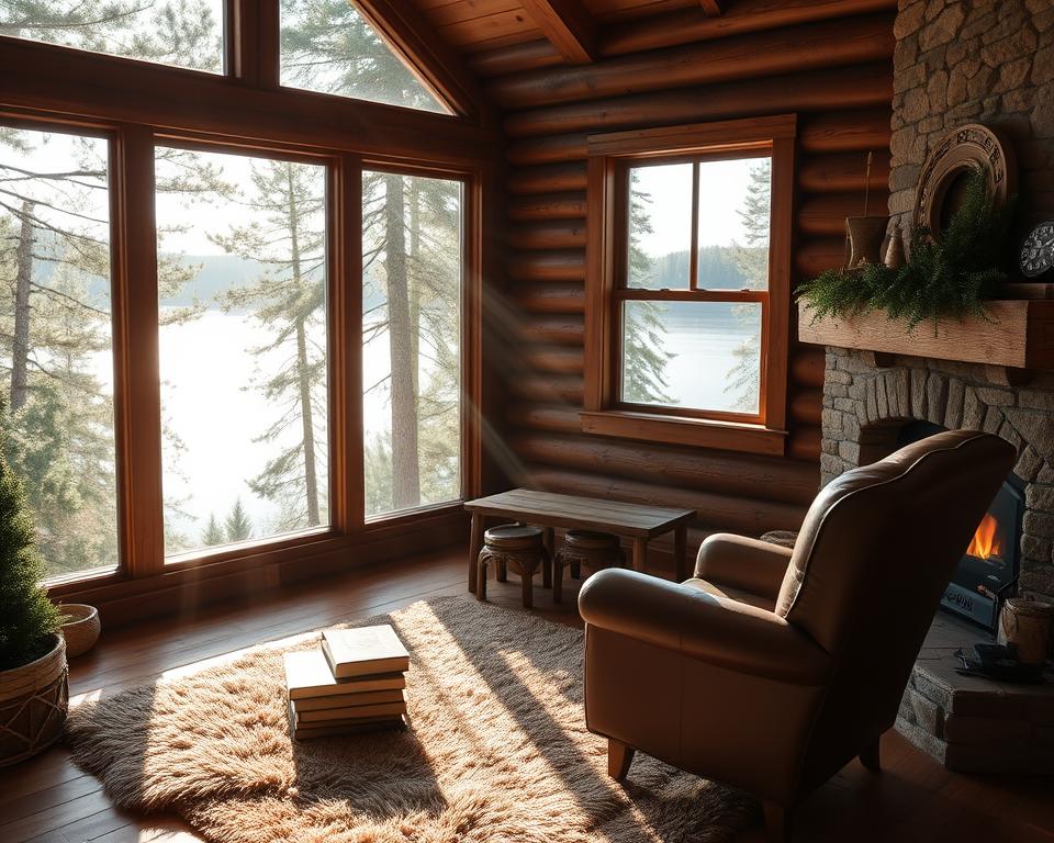 tranquil reading retreat in log cabin