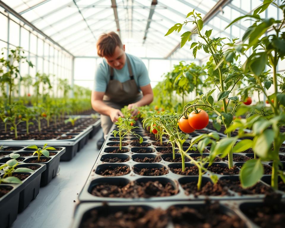 transplanting tomato seedlings