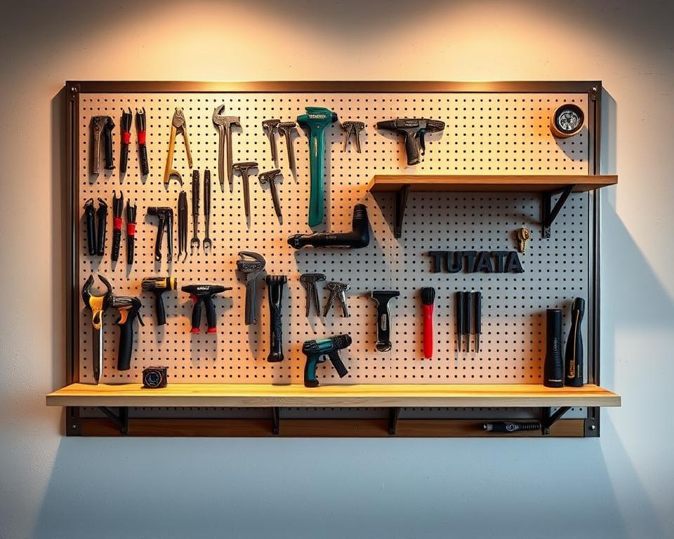 wall mounted pegboard shelving system