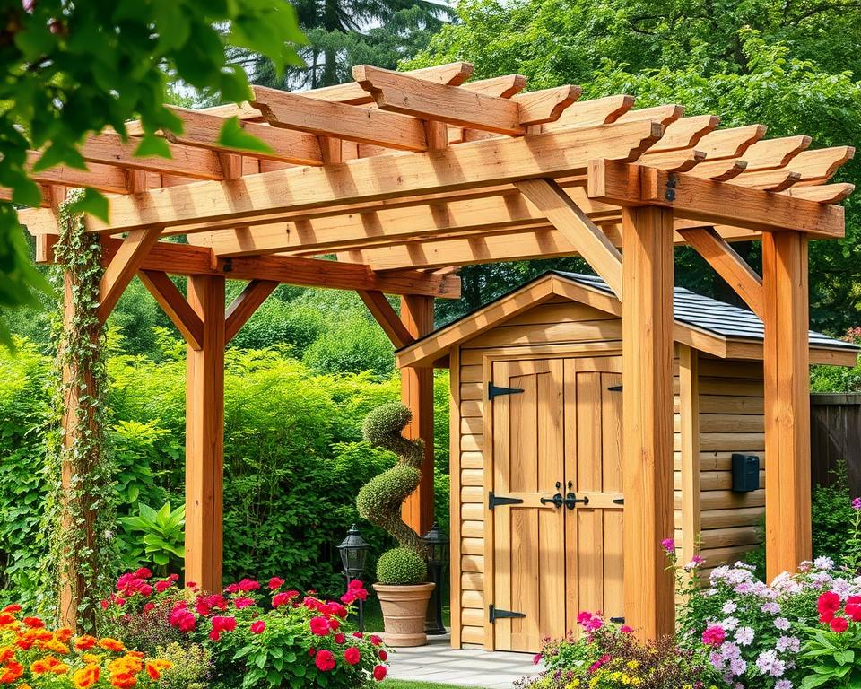 wooden pergola for garden shed