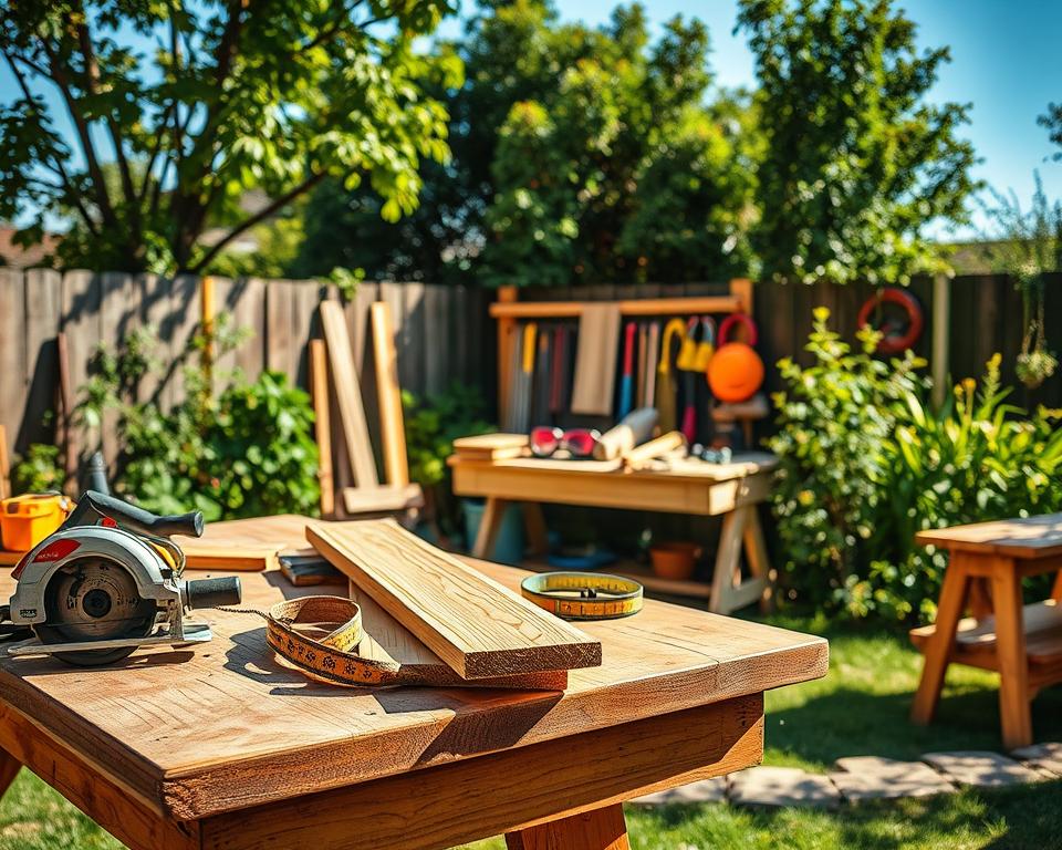 DIY outdoor furniture workspace setup