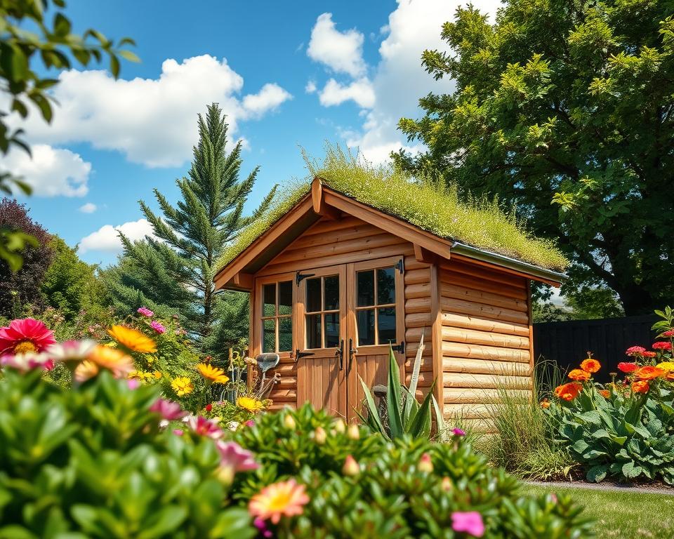 Discover the benefits of a green roof on a wooden garden shed