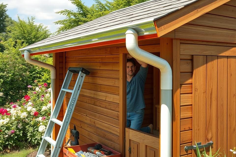 How do you install a gutter on a garden shed?