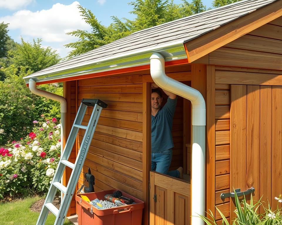 How do you install a gutter on a garden shed?