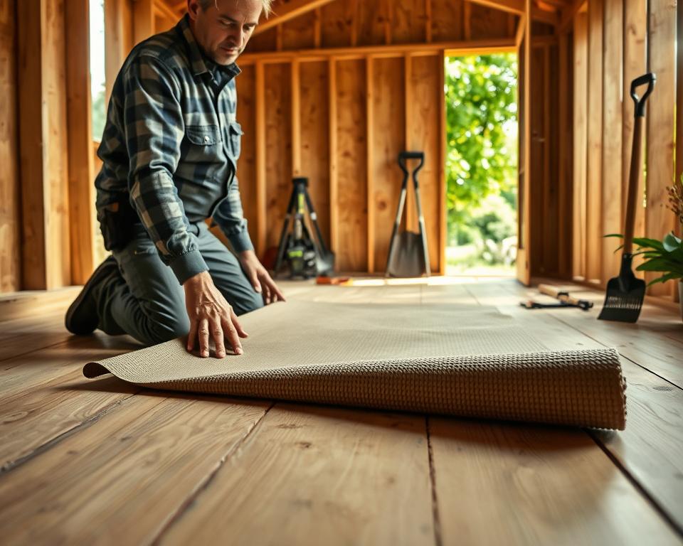 Installing shed moisture barrier