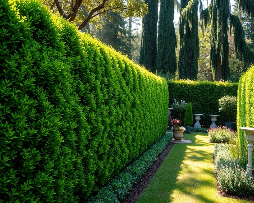 Living hedge privacy screening in garden