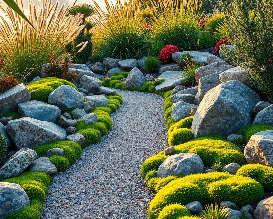 Strategic rock placement in garden design