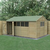 20% discount: 15' x 10' Forest 4Life 25yr Guarantee Overlap Pressure Treated Double Door Apex Wooden Shed - 6 Windows (4.48m x 3.21m)