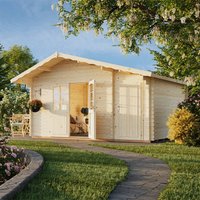 12% discount: Palmako Emma 4.7m x 3.5m Log Cabin Summerhouse with Shed (34mm)