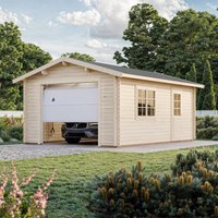 9% discount: Palmako Roger 3.6m x 5.5m Log Cabin Single Garage (44mm) - Up and Over Door