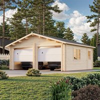 10% discount: Palmako Roger 5.7m x 5.1m Log Cabin Double Garage (44mm) - Up and Over Door