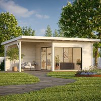Palmako Andrea 3.9m x 3m Contemporary Log Cabin with Gazebo Sliding Doors (44mm)