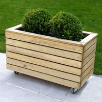 23% discount: 2'7 x 1'4 Forest Linear Double Wooden Garden Planter with Wheels (0.8m x 0.4m)