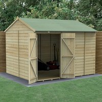 11% discount: 10' x 8' Forest Beckwood 25yr Guarantee Shiplap Pressure Treated Windowless Double Door Reverse Apex Wooden Shed (3.01m x 2.61m)