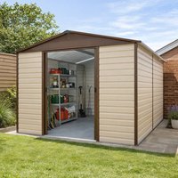 17% discount: 10' x 12' Yardmaster Shiplap Apex Metal Shed Brown Finish (3.03m x 3.78m)