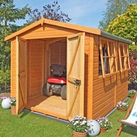 14% discount: 10' x 10' Shire Bison Heavy Duty Double Door Apex Wooden Workshop (3.16m x 3.21m)