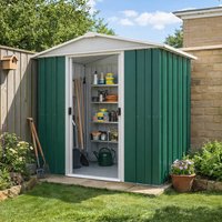 28% discount: 6'8 x 6'6' Yardmaster Green Apex Metal Shed (2.02m x 1.97m)