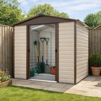 18% discount: 8' x 6'6 Yardmaster Shiplap Apex Metal Shed Brown Finish (2.43m x 1.97m)