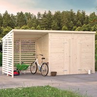 6% discount: 16' x 6' Palmako Leif Heavy Duty Pent Wooden Shed with Bike Shelter (4.7m x 1.9m)