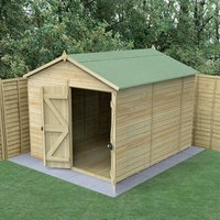 10% discount: 10' x 8' Forest Timberdale 25yr Guarantee Tongue & Groove Pressure Treated Windowless Double Door Apex Shed (3.05m x 2.61m)