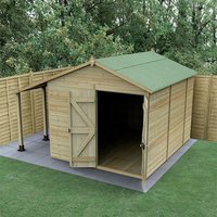 10% discount: 10' x 8' Forest Timberdale 25yr Guarantee Tongue & Groove Pressure Treated Windowless Double Door Apex Shed with Logstore (3.56m x 3.05m)