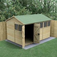 10% discount: 12' x 8' Forest Timberdale 25yr Guarantee Tongue & Groove Pressure Treated Double Door Reverse Apex Shed (3.64m x 2.61m)