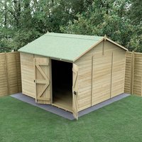 10% discount: 10' x 10' Forest Timberdale 25yr Guarantee Tongue & Groove Pressure Treated Windowless Double Door Reverse Apex Shed (3.21m x 3.05m)