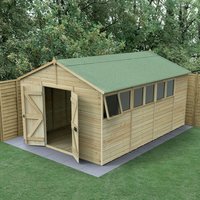 19% discount: 15' x 10' Forest Timberdale 25yr Guarantee Tongue & Groove Pressure Treated Double Door Apex Shed (4.53m x 3.21m)