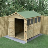 20% discount: 8' x 6' Forest Timberdale 25yr Guarantee Tongue & Groove Pressure Treated Double Door Apex Shed - 4 Windows (2.46m x 2.03m)