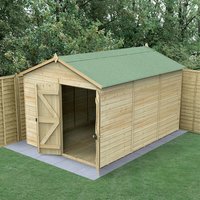 19% discount: 12' x 8' Forest Timberdale 25yr Guarantee Tongue & Groove Pressure Treated Windowless Double Door Apex Shed (3.64m x 2.61m)