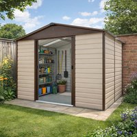 23% discount: 10' x 8' Yardmaster Shiplap Apex Metal Shed Brown Finish (3.03m x 2.37m)