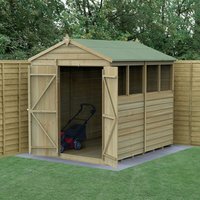9% discount: 8' x 6' Forest 4Life 25yr Guarantee Overlap Pressure Treated Double Door Apex Wooden Shed - 4 Windows (2.42m x 1.99m)