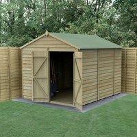 27% discount: 10' x 8' Forest 4Life 25yr Guarantee Overlap Pressure Treated Windowless Double Door Apex Wooden Shed (3.01m x 2.61m) - Next Working Day Delivery