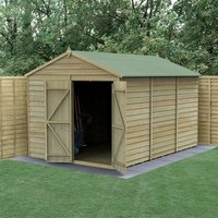 25% discount: 12' x 8' Forest 4Life 25yr Guarantee Overlap Pressure Treated Windowless Double Door Apex Wooden Shed (3.6m x 2.61m) - Next Working Day Delivery